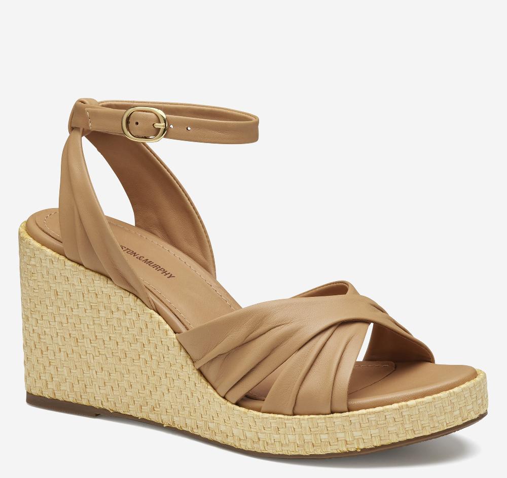 Johnston & Murphy Marcia Cross-Band Sandal Tan Glove Leather