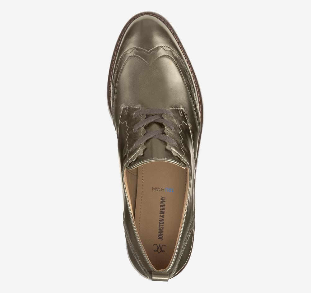 Johnston & Murphy Mitzi Scalloped Wingtip Bronze Metallic Italian Sheepskin