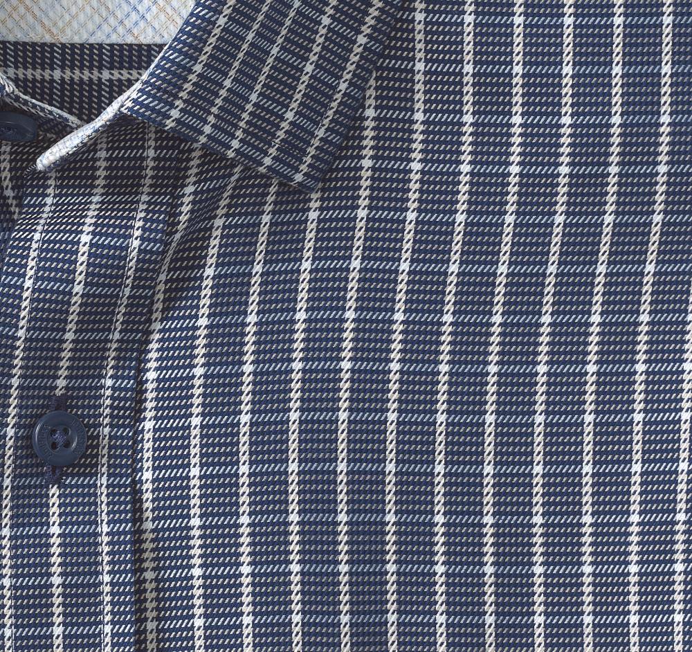 Johnston & Murphy Non-Iron Dress Shirt Navy/Tan Twill Grid