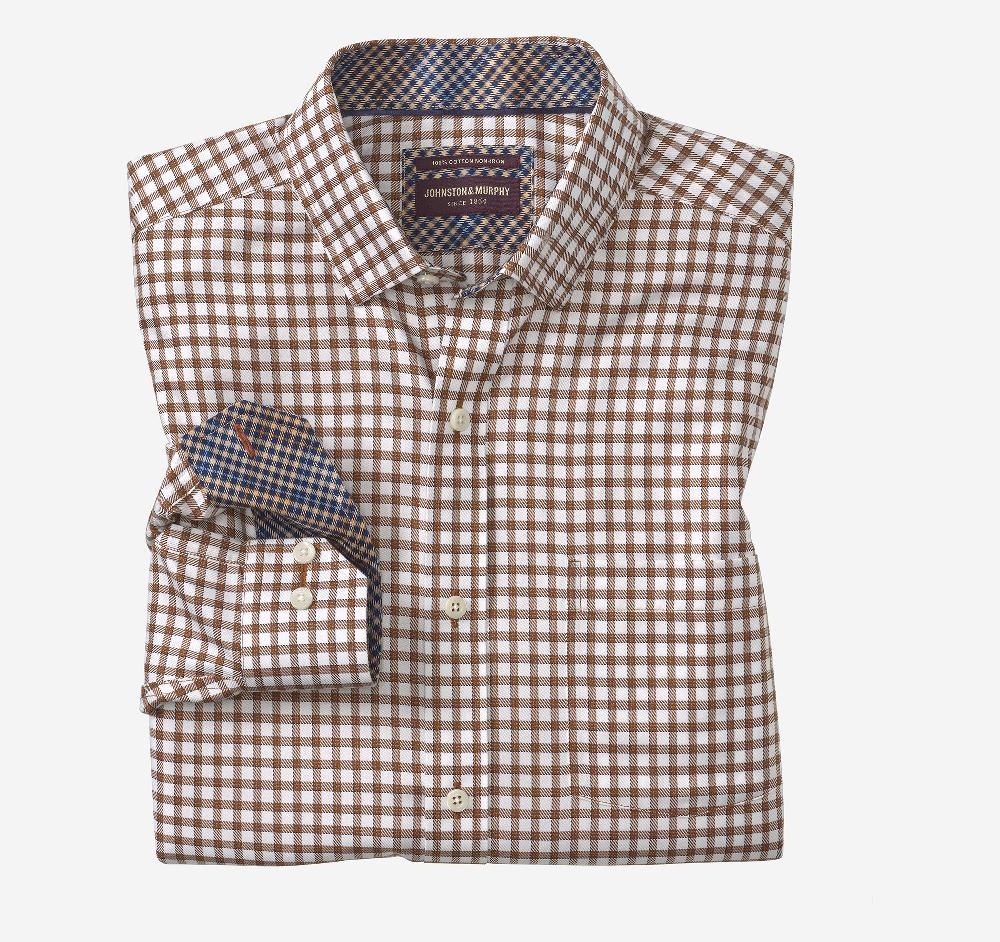 Johnston & Murphy Non-Iron Dress Shirt Rust/Navy Outlined Grid