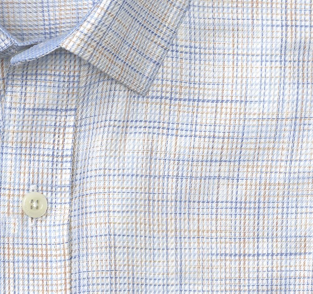 Johnston & Murphy Non-Iron Dress Shirt Tan/Blue Crosshatch