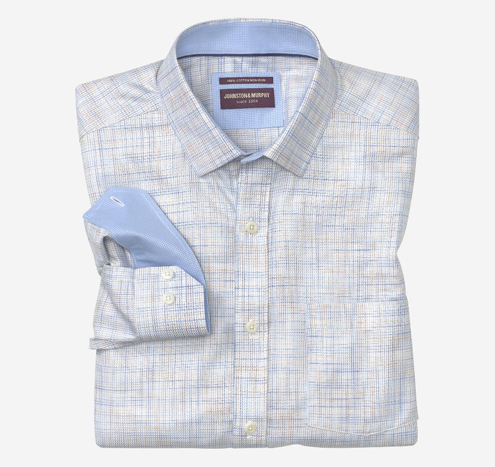 Johnston & Murphy Non-Iron Dress Shirt Tan/Blue Crosshatch