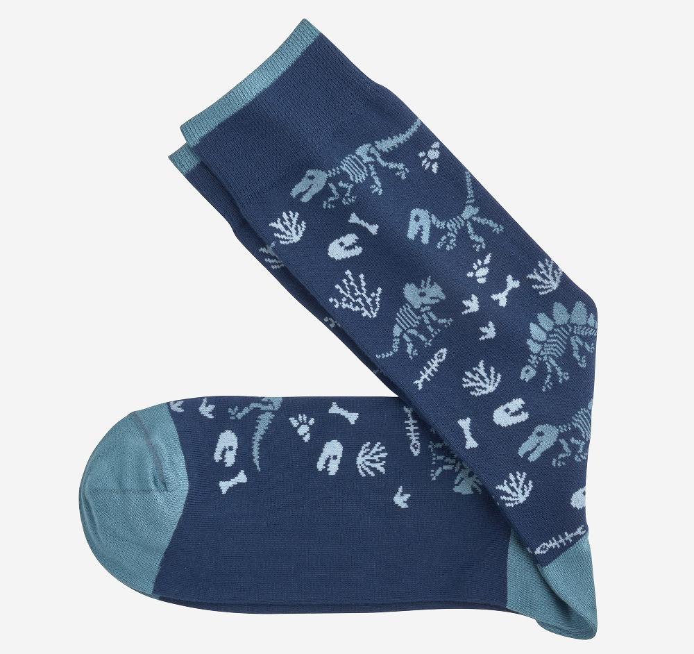 Johnston & Murphy Novelty Socks Navy Dinosaur Fossils