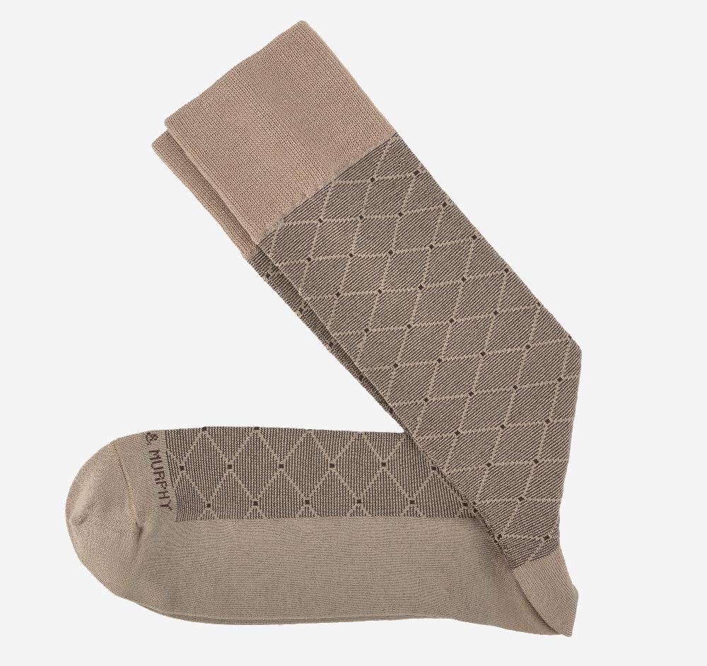 Johnston & Murphy Patterened Dress Socks Khaki Square Dot Diamond