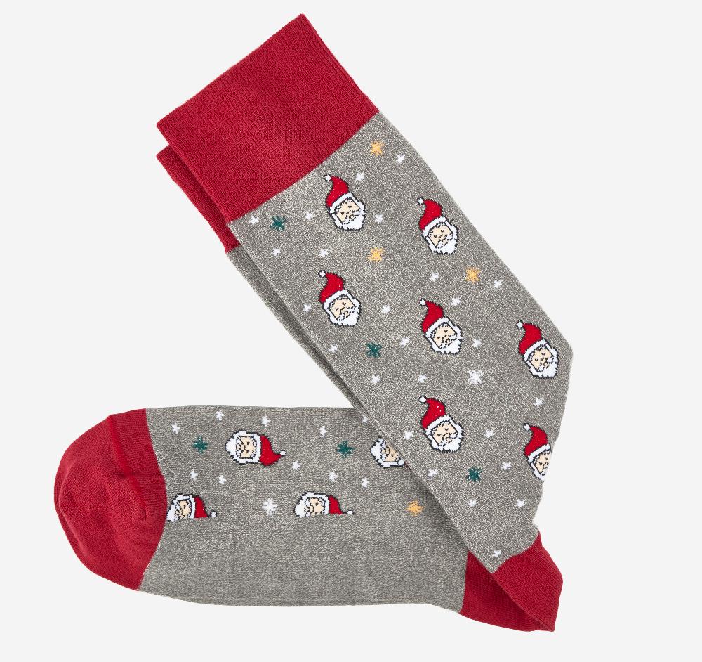 Johnston & Murphy Pima Cotton Holiday-Themed Socks Gray Santa and Snowflakes
