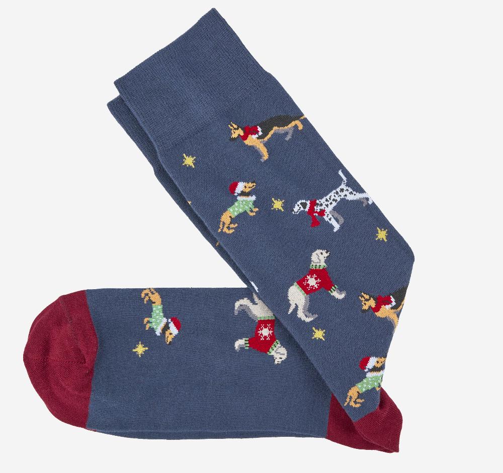 Johnston & Murphy Pima Cotton Holiday-Themed Socks Navy Christmas Dogs