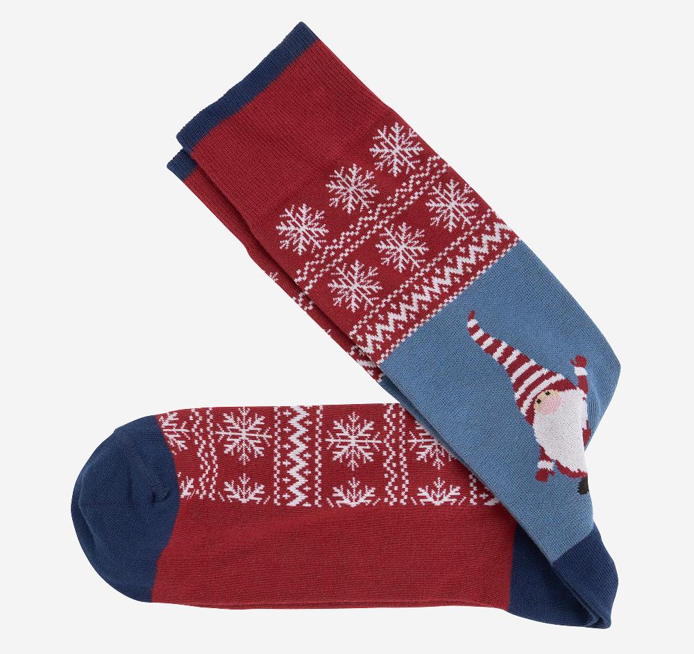 Johnston & Murphy Pima Cotton Holiday-Themed Socks Red Multi Santa Gnome