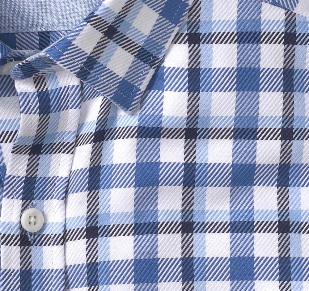 Johnston & Murphy Premium Cotton Shirts Blue Twill Check