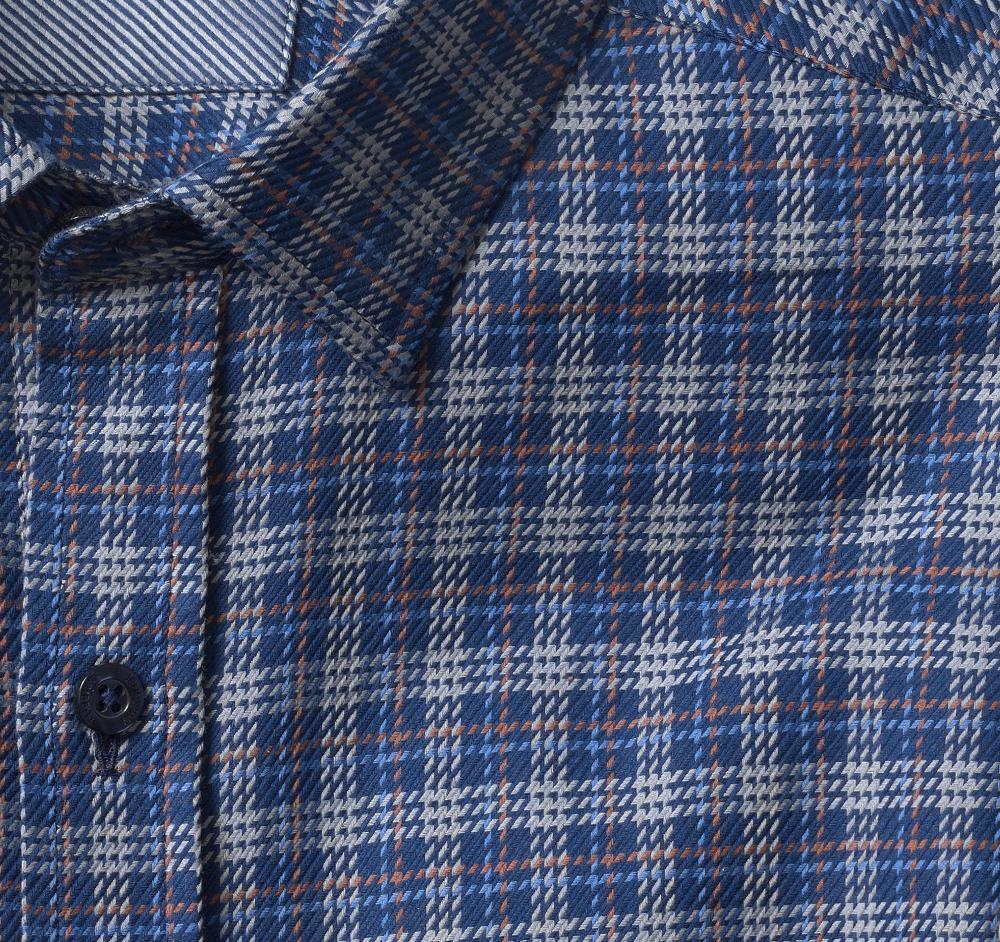 Johnston & Murphy Premium Cotton Shirts Navy/Gray Triple Grid