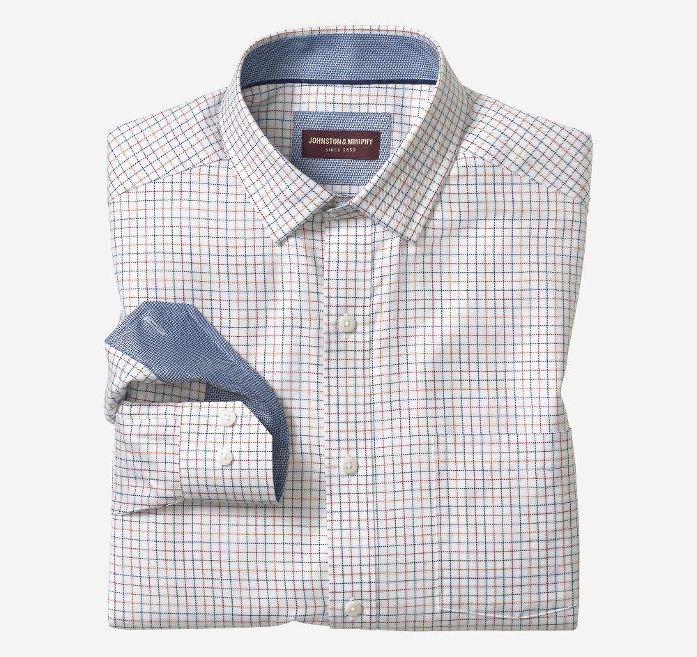 Johnston & Murphy Premium Cotton Shirts White Multi Small Outline Grid