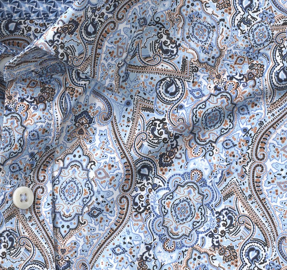 Johnston & Murphy Printed Cotton Shirt Blue/Brown Layered Paisley