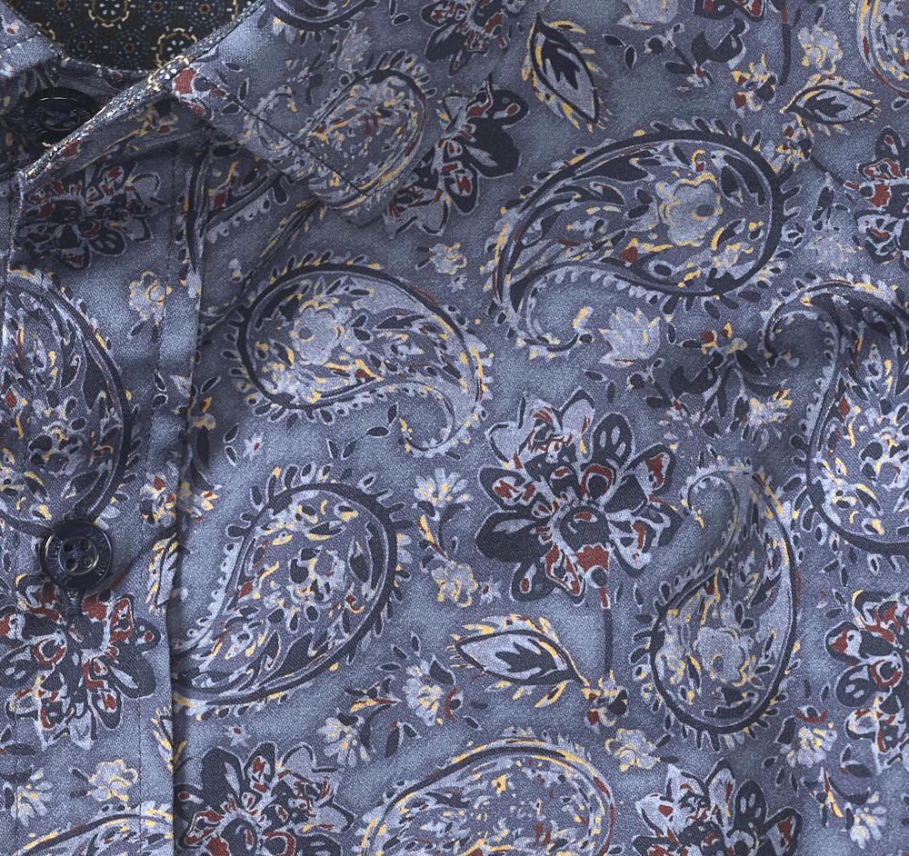 Johnston & Murphy Printed Cotton Shirt Blue Floral Paisley