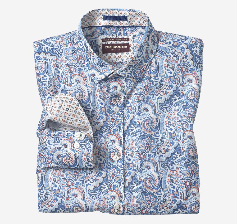 Johnston & Murphy Printed Cotton Shirt Blue/Multi Large Mosaic