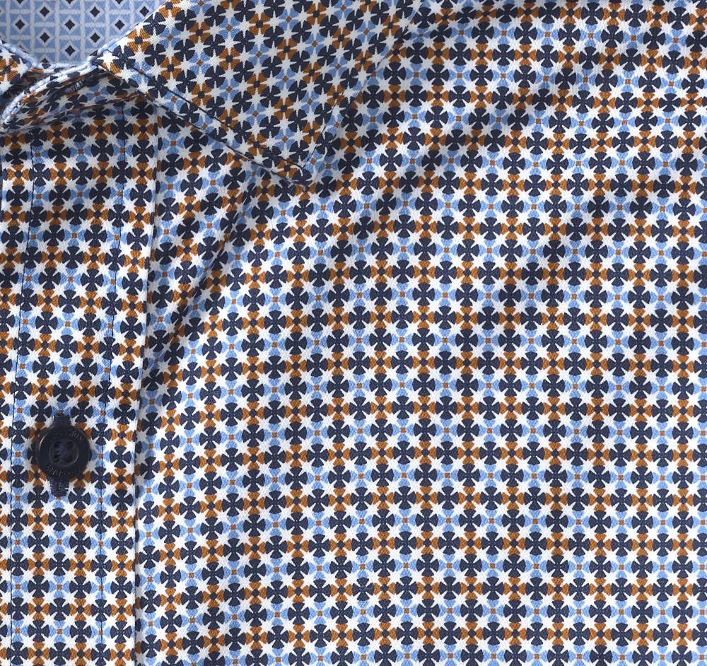 Johnston & Murphy Printed Cotton Shirt Blue/Rust Geo Clover