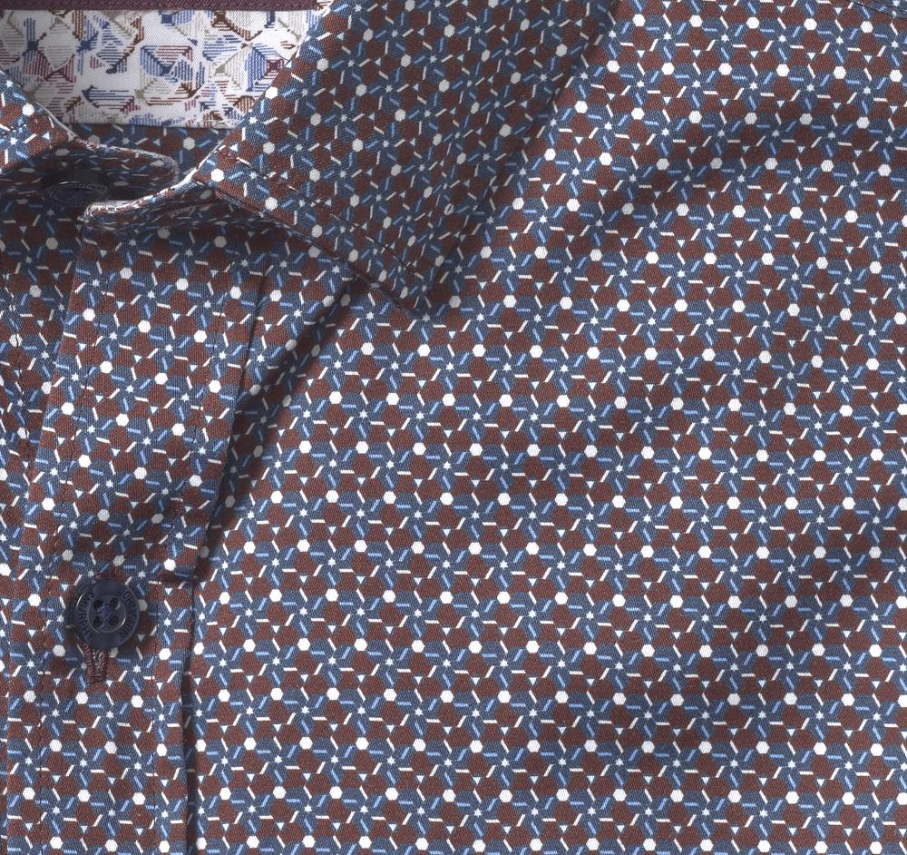 Johnston & Murphy Printed Cotton Shirt Burgundy Hexagon Cluster