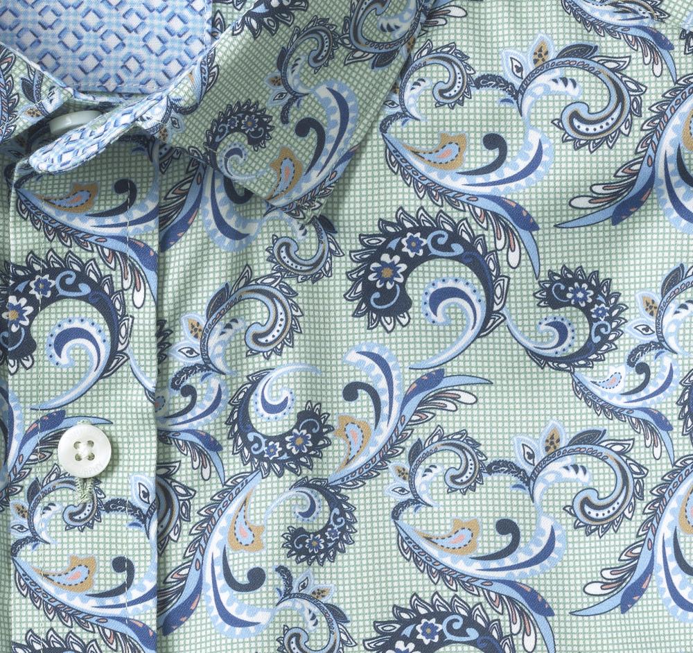 Johnston & Murphy Printed Cotton Shirt Green Checkered Paisley