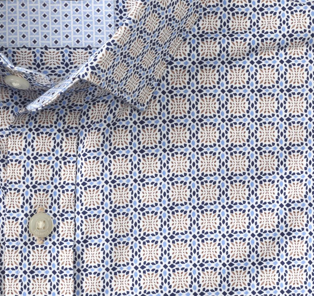 Johnston & Murphy Printed Cotton Shirt Light Blue Tile