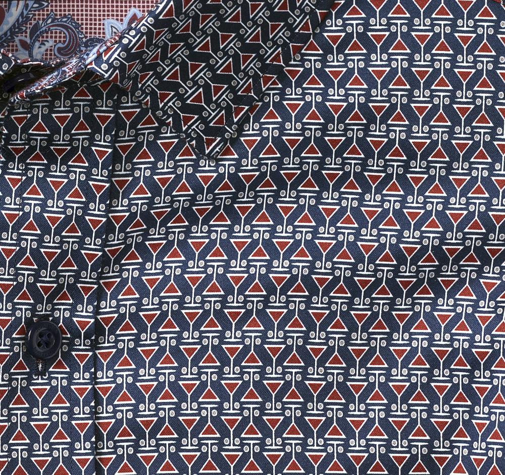 Johnston & Murphy Printed Cotton Shirt Navy/Burgundy Martini