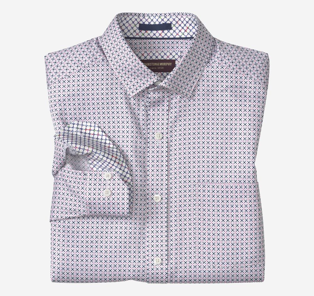 Johnston & Murphy Printed Cotton Shirt Pink/Navy Tile