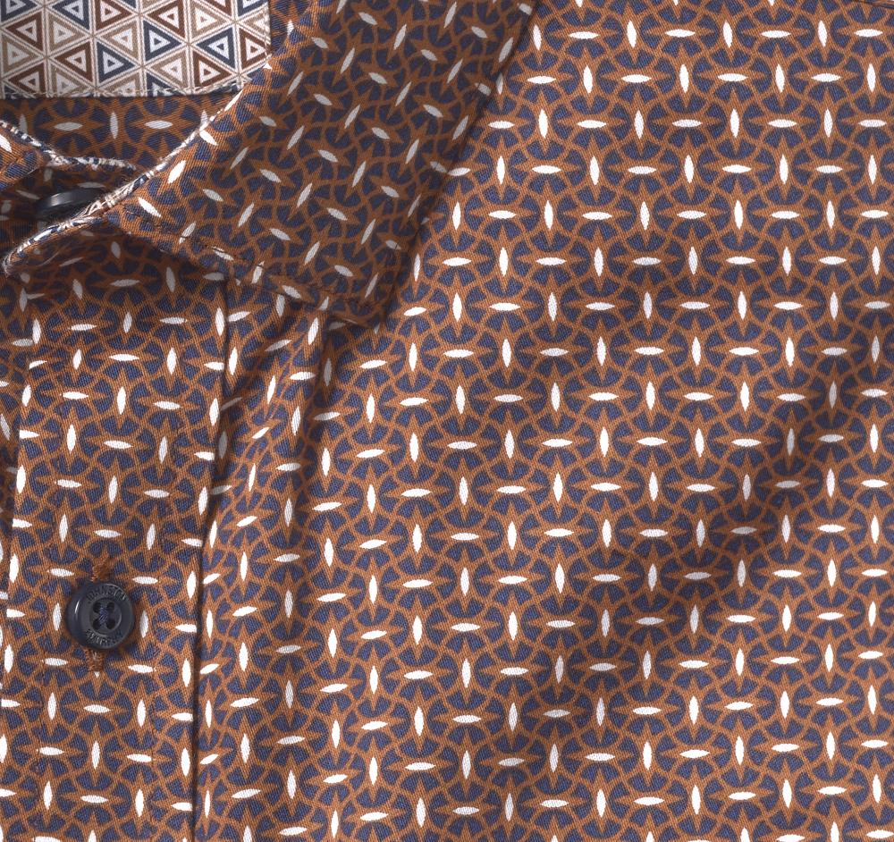 Johnston & Murphy Printed Cotton Shirt Rust/Navy Linked Ovals