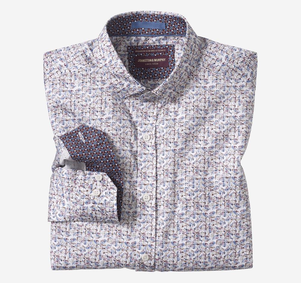 Johnston & Murphy Printed Cotton Shirt White/Multi Shadow Box