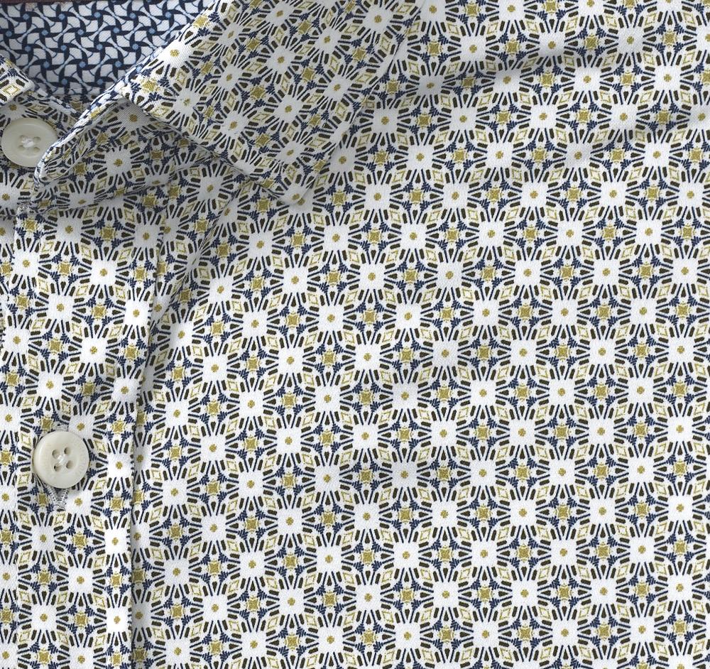 Johnston & Murphy Printed Cotton Shirt White Multi Square Tile