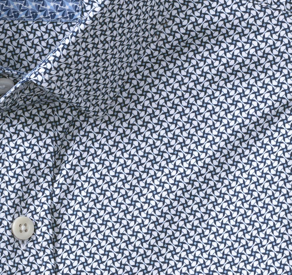 Johnston & Murphy Printed Cotton Shirt White/Navy Fan