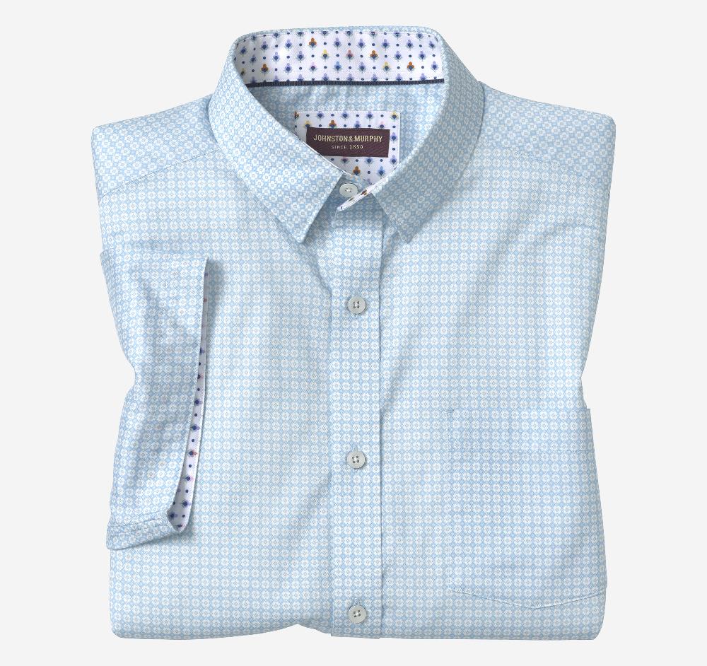 Johnston & Murphy Printed Short-Sleeve Shirt Blue Diamond
