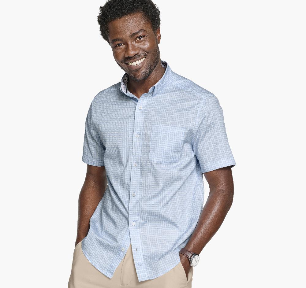 Johnston & Murphy Printed Short-Sleeve Shirt Blue Diamond