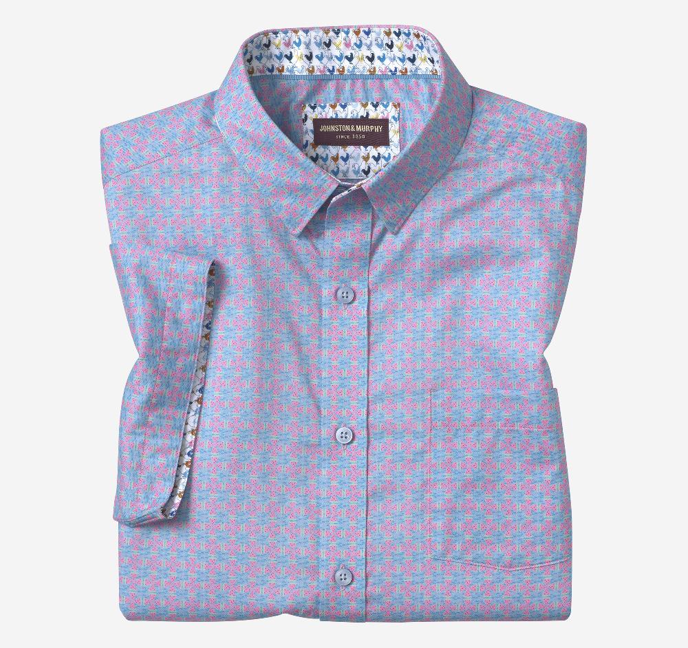 Johnston & Murphy Printed Short-Sleeve Shirt Blue Watermelon
