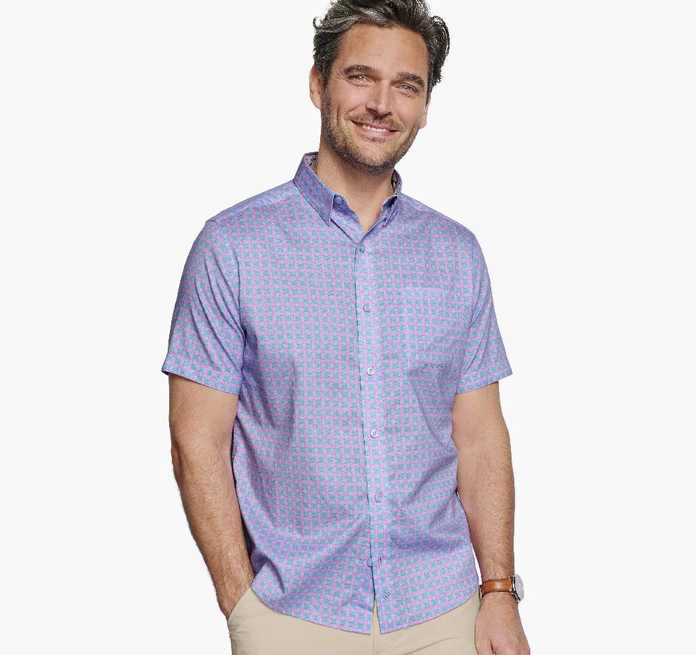Johnston & Murphy Printed Short-Sleeve Shirt Blue Watermelon