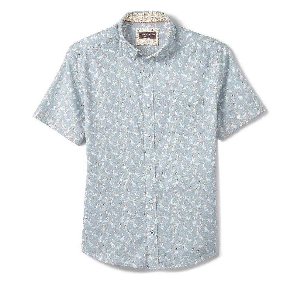 Johnston & Murphy Printed Short-Sleeve Shirt Gray Pelican