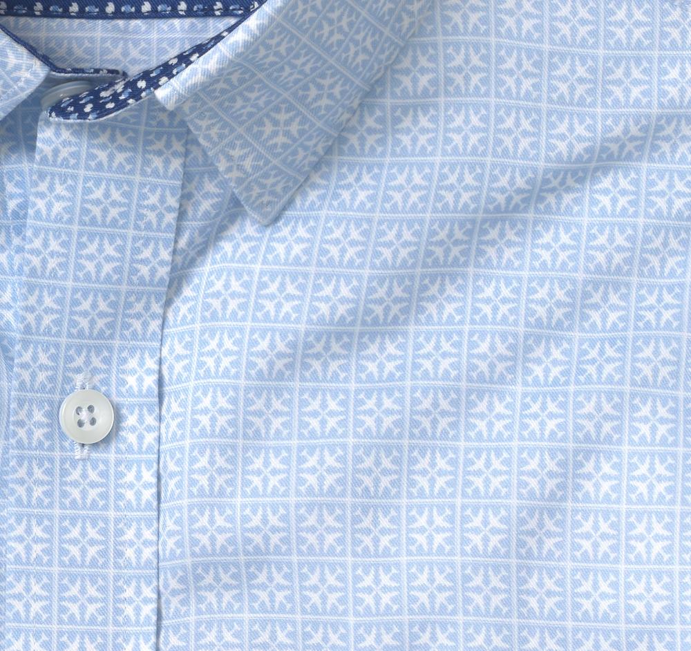 Johnston & Murphy Printed Short-Sleeve Shirt Light Blue Airplane Grid