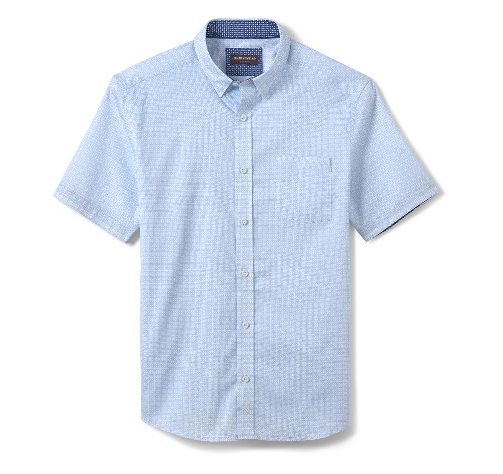 Johnston & Murphy Printed Short-Sleeve Shirt Light Blue Airplane Grid