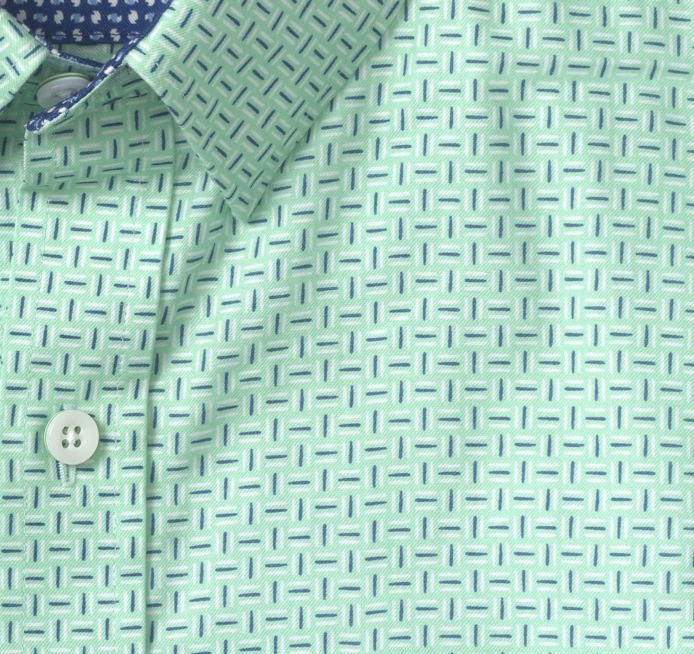Johnston & Murphy Printed Short-Sleeve Shirt Mint/Navy Bar