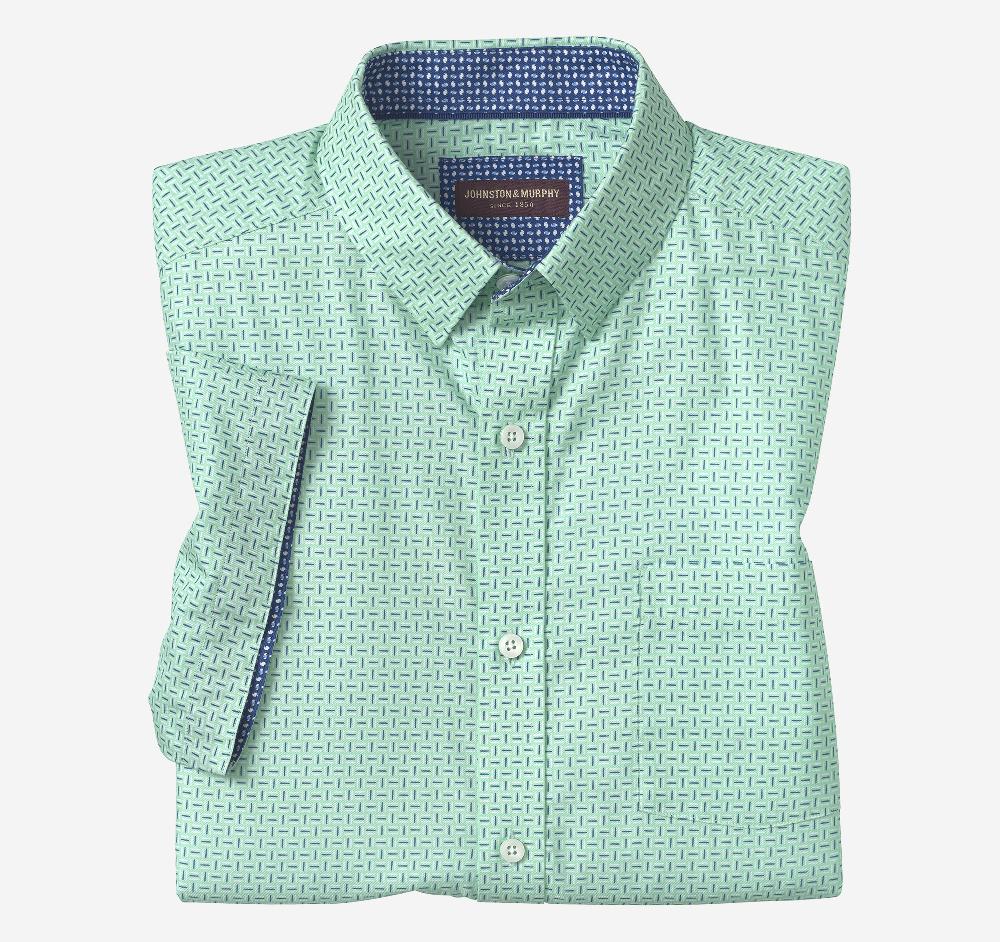 Johnston & Murphy Printed Short-Sleeve Shirt Mint/Navy Bar