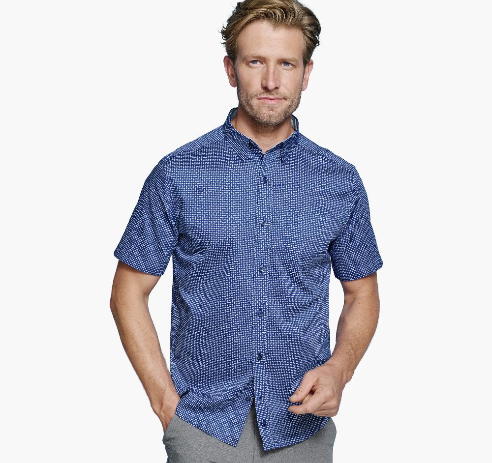 Johnston & Murphy Printed Short-Sleeve Shirt Navy/Blue Swirl