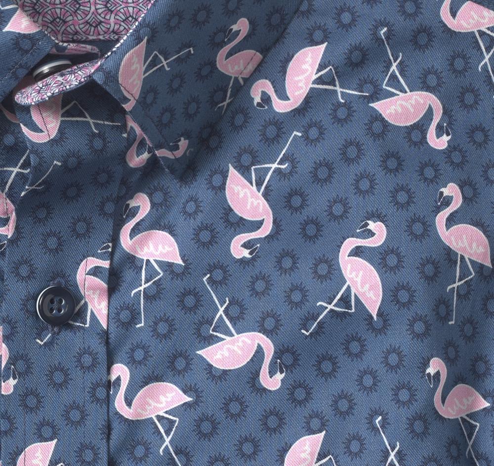 Johnston & Murphy Printed Short-Sleeve Shirt Navy Flamingo Sun