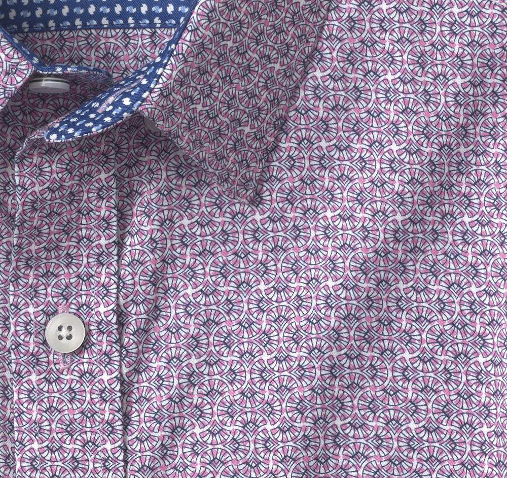 Johnston & Murphy Printed Short-Sleeve Shirt Pink/Navy Fan