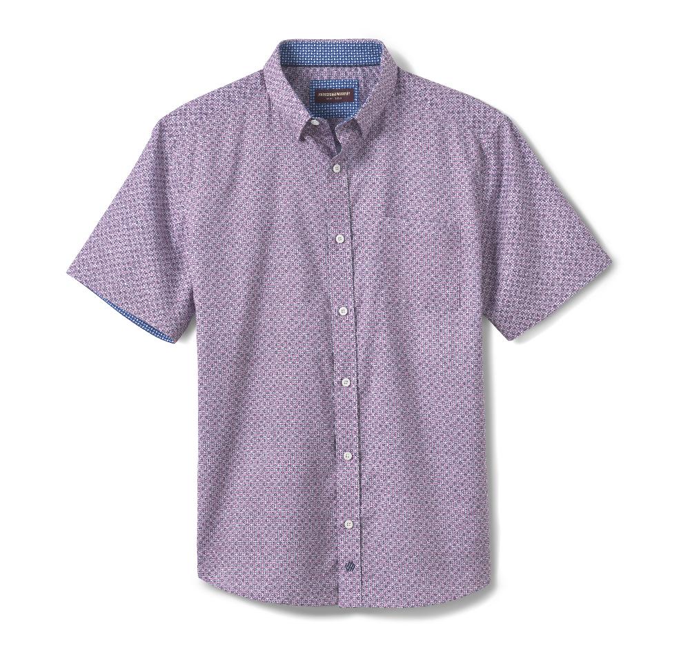 Johnston & Murphy Printed Short-Sleeve Shirt Pink/Navy Fan