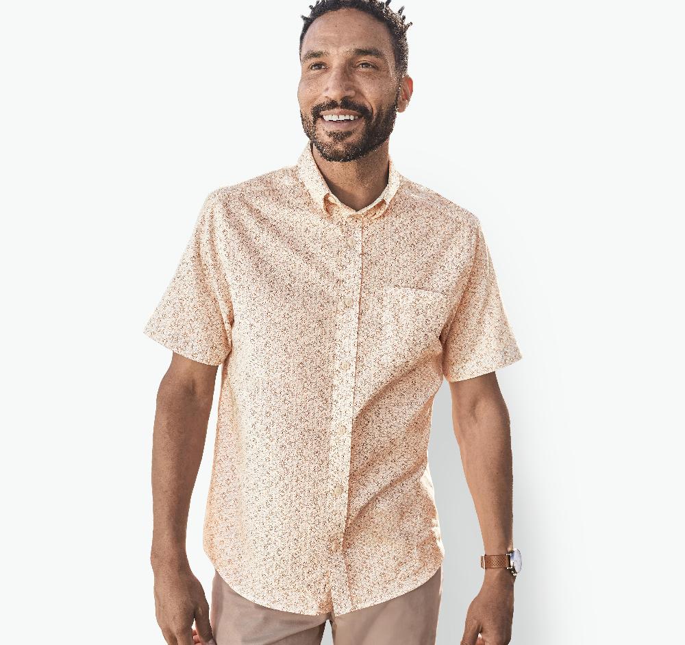 Johnston & Murphy Printed Short-Sleeve Shirt Rust Sun
