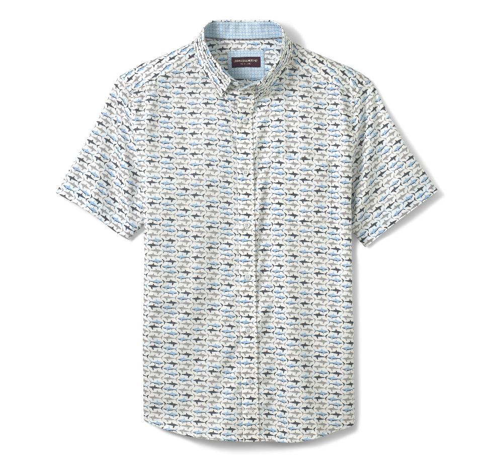 Johnston & Murphy Printed Short-Sleeve Shirt White/Blue Shark