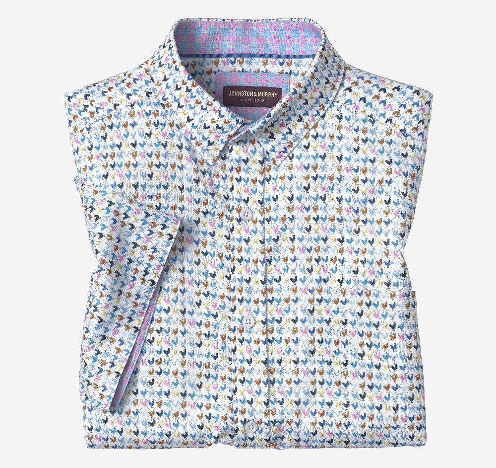 Johnston & Murphy Printed Short-Sleeve Shirt White Multi Rooster