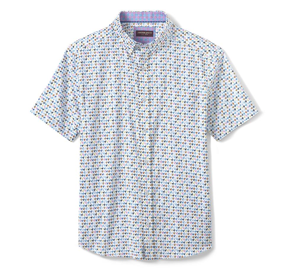 Johnston & Murphy Printed Short-Sleeve Shirt White Multi Rooster