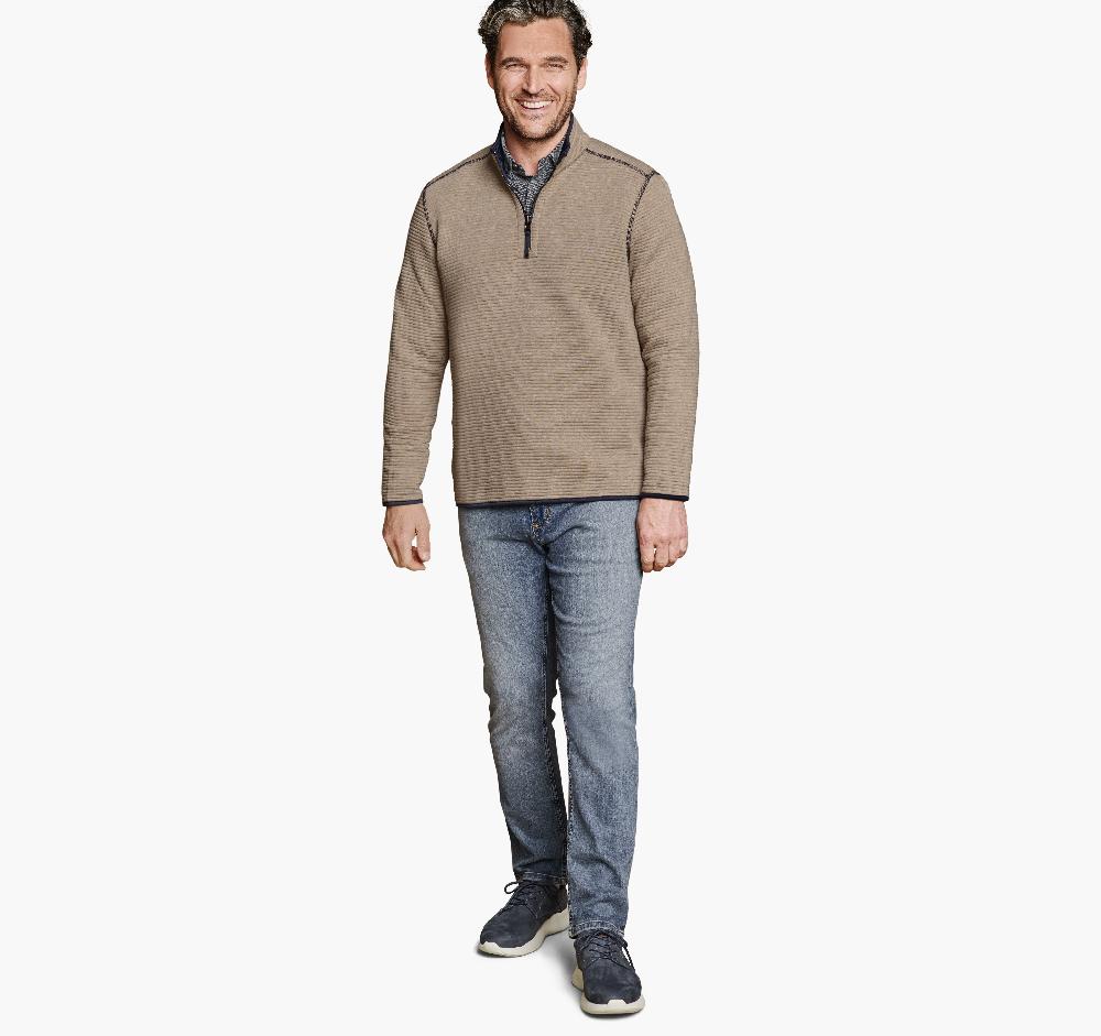 Johnston & Murphy Reversible Channel-Quilted Quarter-Zip Brown Heather/Navy