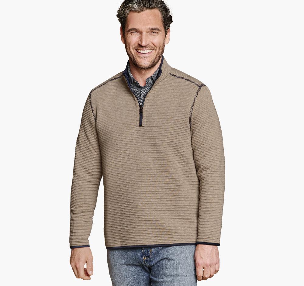 Johnston & Murphy Reversible Channel-Quilted Quarter-Zip Brown Heather/Navy