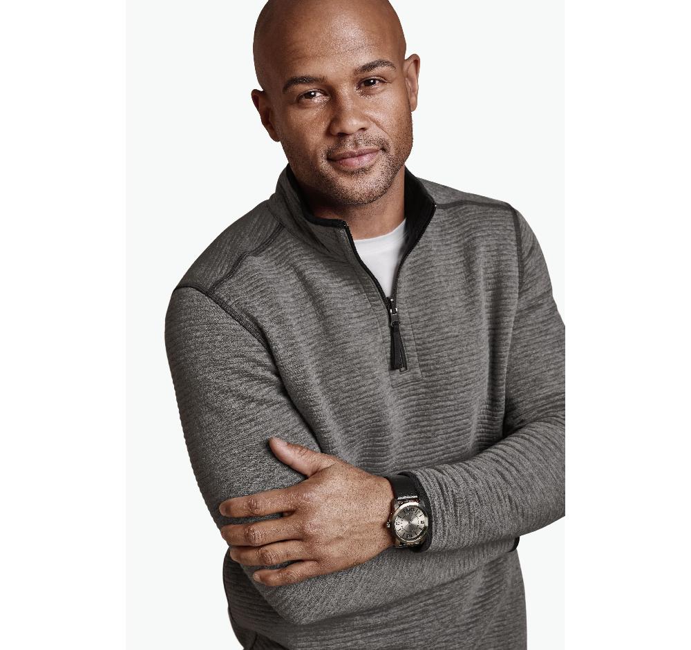 Johnston & Murphy Reversible Channel-Quilted Quarter-Zip Gray Heather/Black