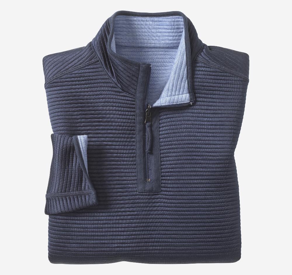 Johnston & Murphy Reversible Channel-Quilted Quarter-Zip Light Blue Heather/Navy