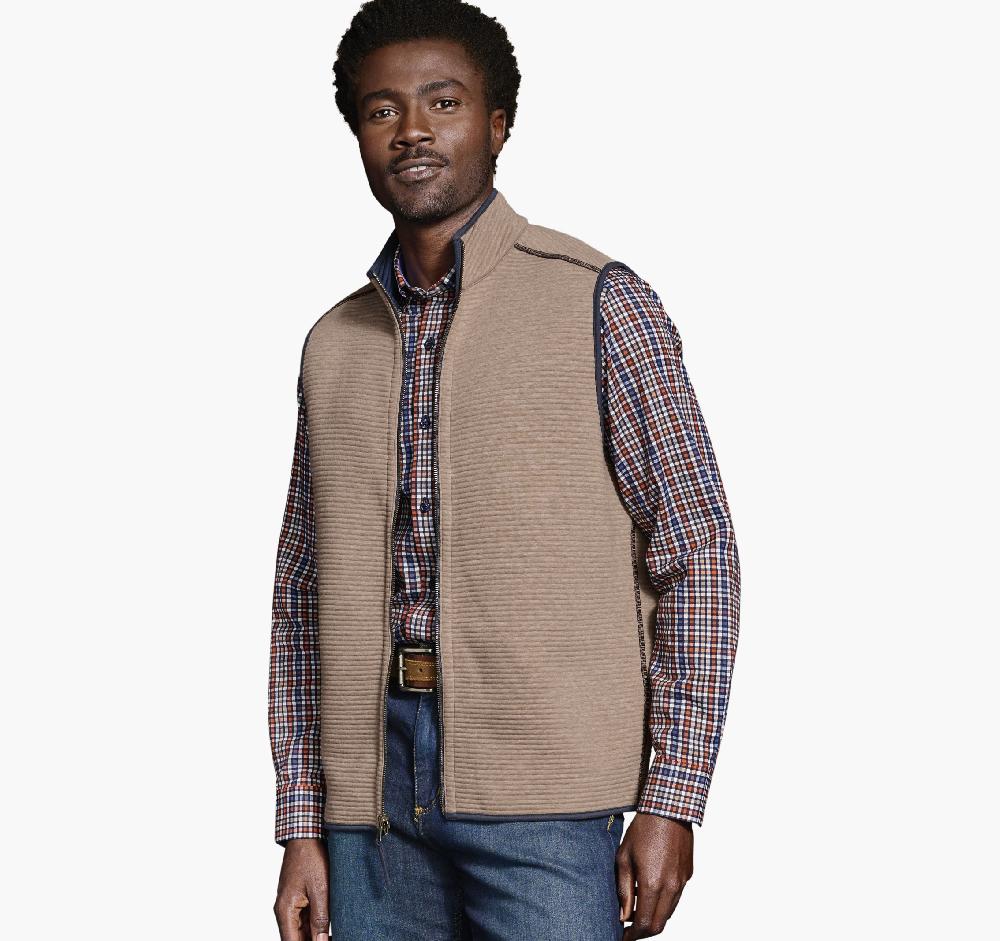 Johnston & Murphy Reversible Channel Quilted Vest Brown Heather/Navy