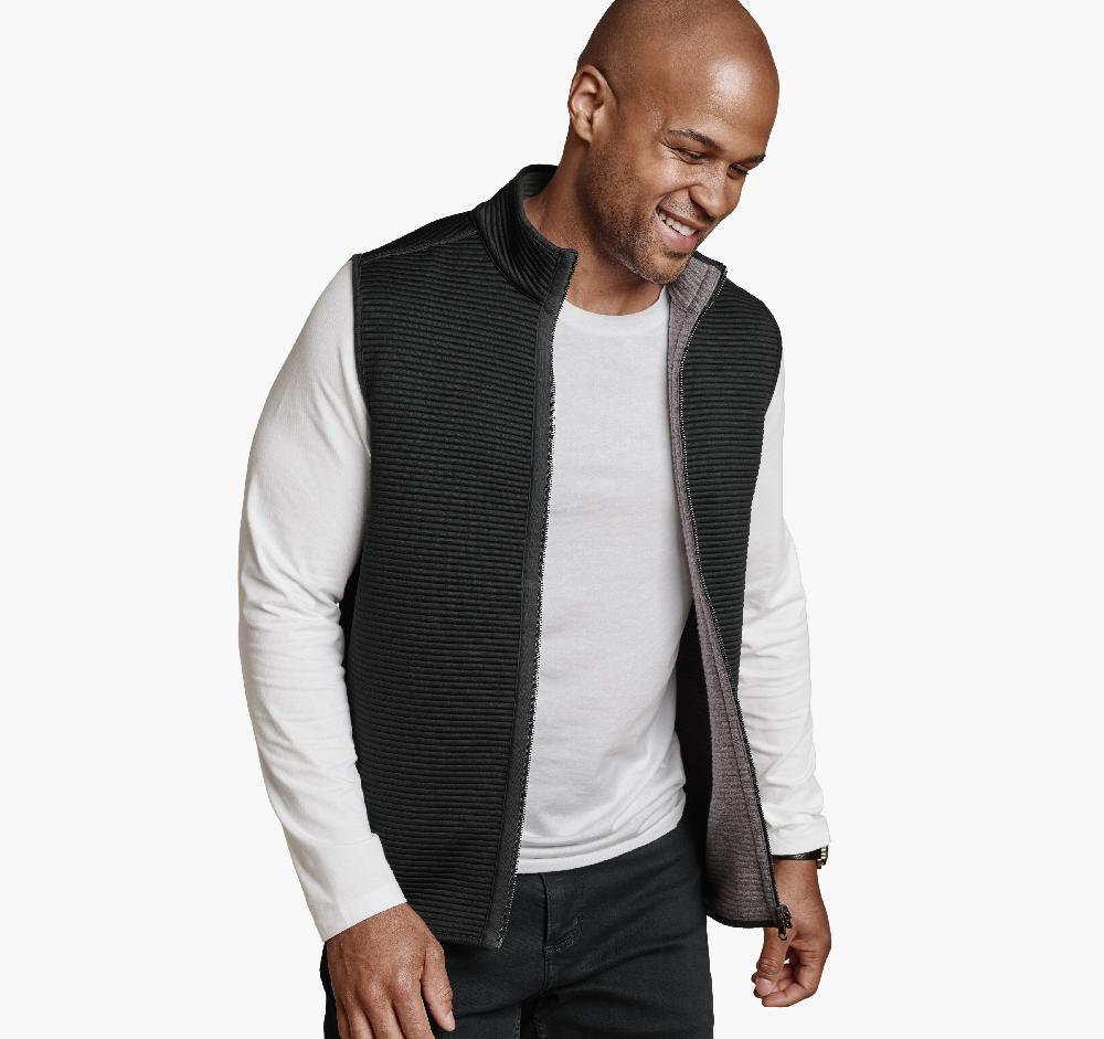 Johnston & Murphy Reversible Channel Quilted Vest Gray Heather/Black